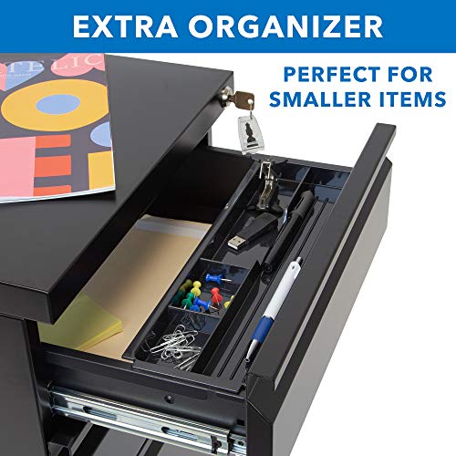 Mount-It! Mobile File Cabinet with 3 Drawers | Under Desk Rolling Storage with Lock for Supplies, Files, and Materials, Mobile Space Saving for Home and Office