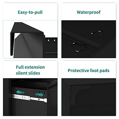 YITAHOME 3 Drawer Lateral File Cabinet with Lock, Metal Stainless Steel Wide Lateral Filing Cabinet for Legal/Letter A4 Size, Office Organizer Storage Cabinet, Black