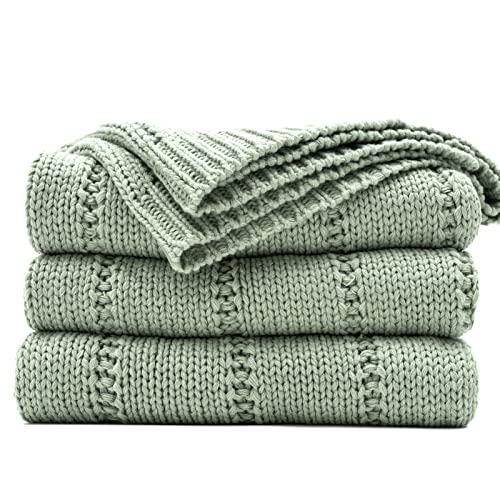 RECYCO Cable Knit Sage Green Throw Blanket for Couch, Super Soft Warm Cozy Decorative Knitted Throw Blanket 2.3LB for Bed, Sofa, Chair 50"x60"