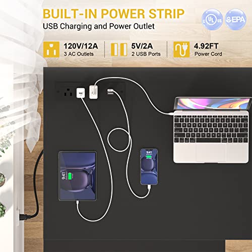 L Shaped Desk with Power Outlet and LED Strip