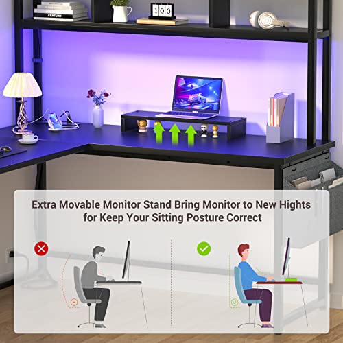 L Shaped Desk with Power Outlet and LED Strip