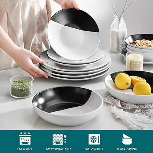 vancasso ACCEL Dinnerware Set, 16-Piece Service for 4, Dinner Plates, Dessert Plates, Pasta Bowls, Cereal Bowls, Black&White