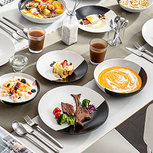 vancasso ACCEL Dinnerware Set, 16-Piece Service for 4, Dinner Plates, Dessert Plates, Pasta Bowls, Cereal Bowls, Black&White