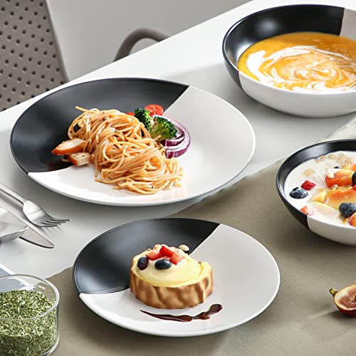 vancasso ACCEL Dinnerware Set, 16-Piece Service for 4, Dinner Plates, Dessert Plates, Pasta Bowls, Cereal Bowls, Black&White