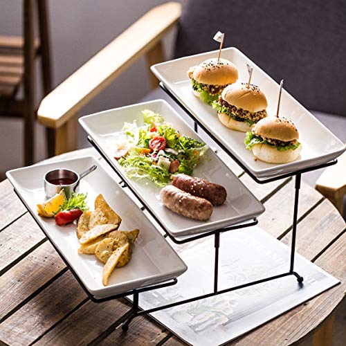 YHOSSEUN 3 Tier Serving Stand Tiered Serving Stand With 3 Porcelain Serving Platters Trays For Dessert Server Display Collapsible Sturdier Metal Rack Large size 14 inch
