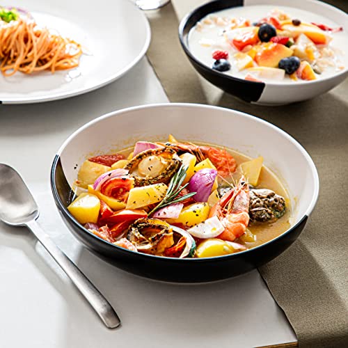 vancasso ACCEL Dinnerware Set, 16-Piece Service for 4, Dinner Plates, Dessert Plates, Pasta Bowls, Cereal Bowls, Black&White