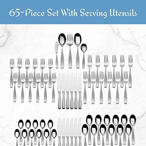 Mikasa Satin Loft 18/10 Stainless Steel Serving Utensil, 65-Piece Flatware Set, Service for 12