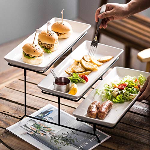 YHOSSEUN 3 Tier Serving Stand Tiered Serving Stand With 3 Porcelain Serving Platters Trays For Dessert Server Display Collapsible Sturdier Metal Rack Large size 14 inch