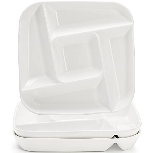 DEAYOU 3 Pack Ceramic Chip and Dip Serving Tray, Porcelain Divided Serving Platter, 10" Decorative Sectional Appetizer Plate, 5-Compartment Stoneware Relish Fruit Dish for Veggie, Snack, Entertaining