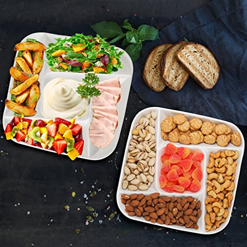 DEAYOU 3 Pack Ceramic Chip and Dip Serving Tray, Porcelain Divided Serving Platter, 10" Decorative Sectional Appetizer Plate, 5-Compartment Stoneware Relish Fruit Dish for Veggie, Snack, Entertaining