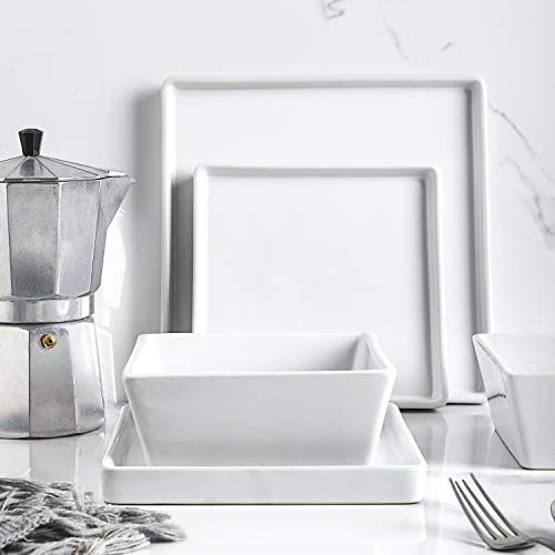 Stone Lain Grace Square Stoneware Dinnerware Set, 24 Piece Service For 8, White & Coupe Dinnerware Set, Service For 8, Black Matte, 32 Piece