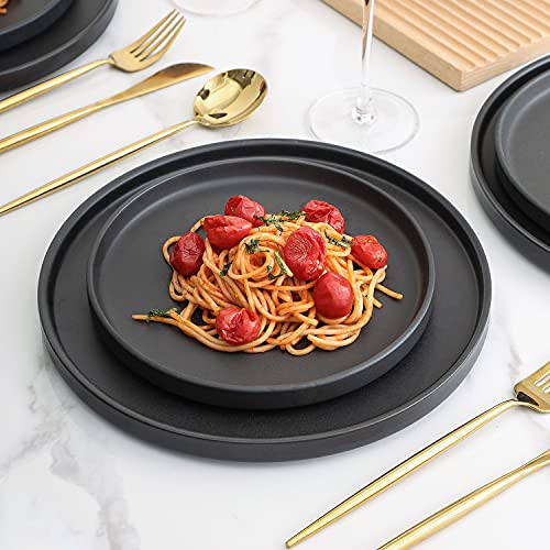 Stone Lain Grace Square Stoneware Dinnerware Set, 24 Piece Service For 8, White & Coupe Dinnerware Set, Service For 8, Black Matte, 32 Piece