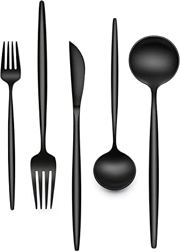 60-Piece Black Silverware Set, Flatware Set for 12, Food-Grade Stainless Steel Tableware Cutlery Set, Utensil Sets Kitchen Cutlery for Home Office Restaurant Hotel