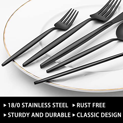 60-Piece Black Silverware Set, Flatware Set for 12, Food-Grade Stainless Steel Tableware Cutlery Set, Utensil Sets Kitchen Cutlery for Home Office Restaurant Hotel