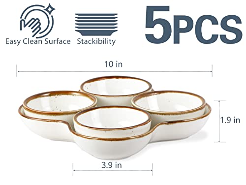 ONEMORE Chip and Dip Serving Set, 10 inch Ceramic Divided Serving Platter Large Appetizer Tray with 4 Removable Dishes for Nuts, Candy, Snacks, Veggies, Creamy White Serving Bowls for Entertaining