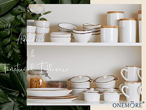 ONEMORE Chip and Dip Serving Set, 10 inch Ceramic Divided Serving Platter Large Appetizer Tray with 4 Removable Dishes for Nuts, Candy, Snacks, Veggies, Creamy White Serving Bowls for Entertaining