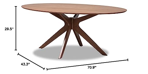 Baxton Studio Monte Mid-Century Modern Walnut Brown Finished Wood 71-Inch Oval Dining Table