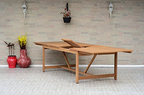 Brampton 9 Piece Outdoor Eucalyptus Extendable Dining Set | Perfect for Patio | White Chairs with Arms and Teak Finish