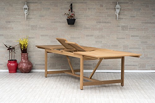 Brampton 9 Piece Outdoor Eucalyptus Extendable Dining Set | Perfect for Patio | White Chairs with Arms and Teak Finish