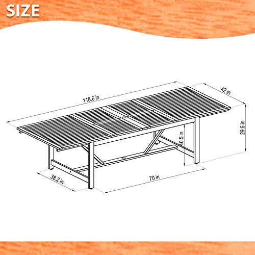 Brampton 9 Piece Outdoor Eucalyptus Extendable Dining Set | Perfect for Patio | White Chairs with Arms and Teak Finish