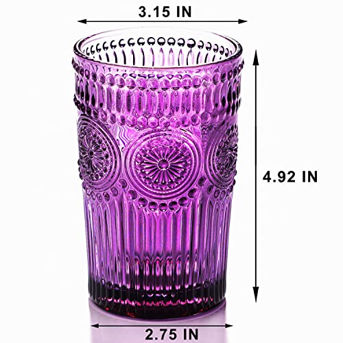 GLASS SMILE 4 Pack Romantic Water Glasses-12 OZ Purple Vintage Drinking Glasses Tumblers for Whisky, Beer, Juice, Beverages, Cocktail