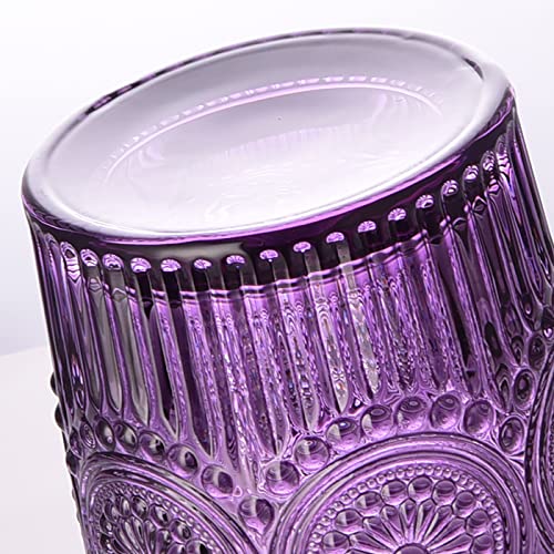 GLASS SMILE 4 Pack Romantic Water Glasses-12 OZ Purple Vintage Drinking Glasses Tumblers for Whisky, Beer, Juice, Beverages, Cocktail