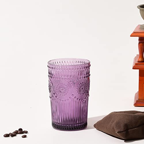 GLASS SMILE 4 Pack Romantic Water Glasses-12 OZ Purple Vintage Drinking Glasses Tumblers for Whisky, Beer, Juice, Beverages, Cocktail