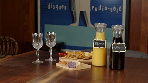 AYL Set of 4 Glass Carafe with Lids, 1 Liter Water Pitcher Beverage Serveware Carafe, Clear Glass Pitcher for Mimosa Bar, Cold Water, Brunch, Wine, Juice, Milk, Iced Tea, Lemonade,1 Hand Pour Lid
