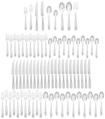 Mikasa Satin Loft 75-Piece 18/10 Stainless Steel Flatware Set with Serving Utensil Set, Service for 12