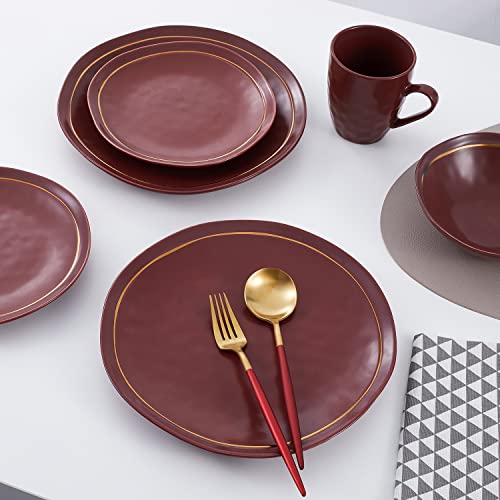 Stone lain Gold Halo Porcelain Dinnerware Set, 32-Piece Service for 8, Burgundy