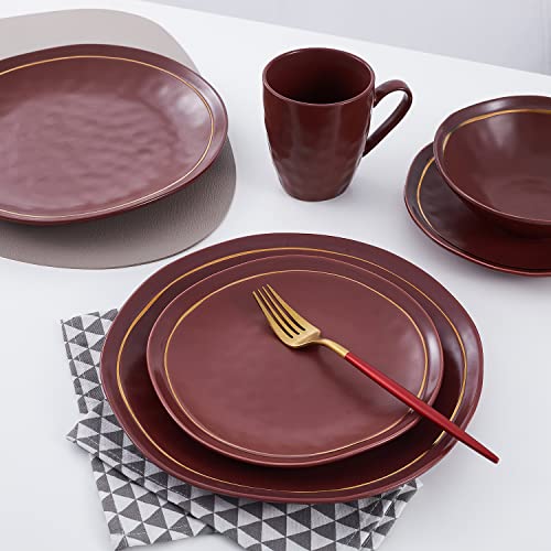 Stone lain Gold Halo Porcelain Dinnerware Set, 32-Piece Service for 8, Burgundy