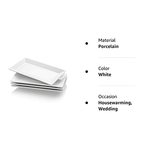 Krockery Porcelain Serving Plates, Rectangular Serving Trays for Parties - 9.8 Inch, White, Set of 4