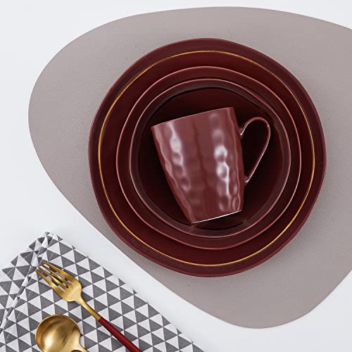 Stone lain Gold Halo Porcelain Dinnerware Set, 32-Piece Service for 8, Burgundy