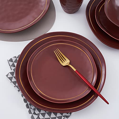 Stone lain Gold Halo Porcelain Dinnerware Set, 32-Piece Service for 8, Burgundy