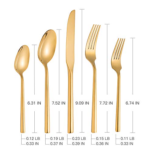 Kelenfer Flatware Cutlery Set Shiny Gold with Hexagon Handle Forged Stainless Steel For Home Hotel Use Service for 4