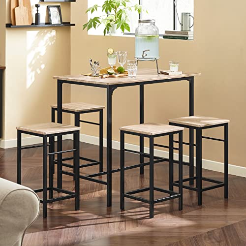 Haotian Bar Set-1 Bar Table and 4 Stools, Home Kitchen Breakfast Bar Set Furniture Dining Set-OGT11 (Natural)