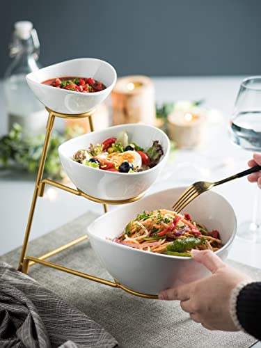 3-Tier Serving Bowl Set Tiered Serving Tray for Chips and Dip Serving Dishes for Entertaining Perfect for Candy, Appetizer, Chips and Salad Snack Packets Party Table Display Set Gold Stand