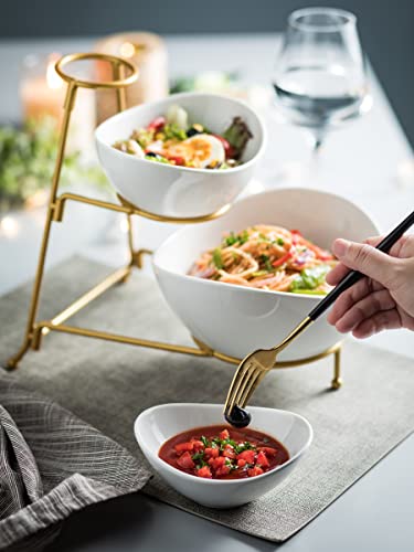 3-Tier Serving Bowl Set Tiered Serving Tray for Chips and Dip Serving Dishes for Entertaining Perfect for Candy, Appetizer, Chips and Salad Snack Packets Party Table Display Set Gold Stand