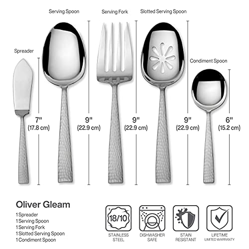 Mikasa Oliver Gleam 65-Piece 18/10 Stainless Steel Flatware Set with Serving Utensils, Service for 12, Silver