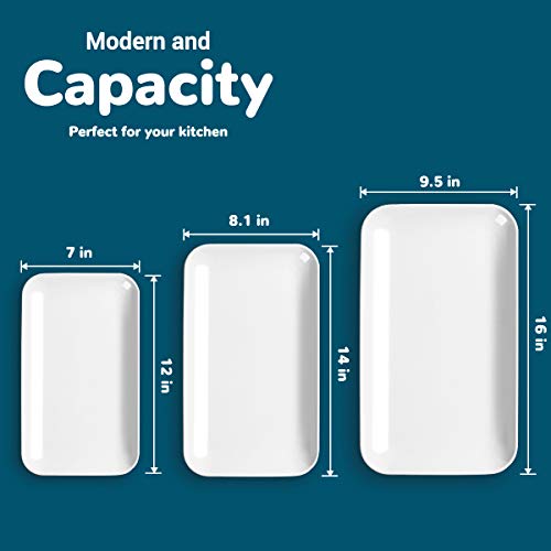 Set of 3 White Rectangular Serving Trays