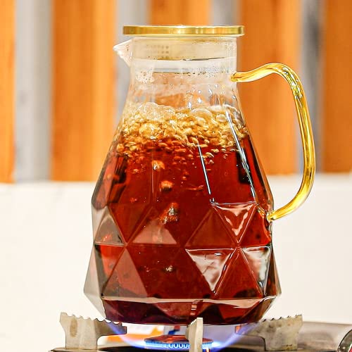 Yirilan Glass Pitcher,74 oz/2.2 Liter Water Pitcher With Lid,Iced Tea Pitcher for Fridge,Glass Water Carafe With Lid, Glass Water Jug,Large Drink Pitcher For Juice, Milk, Cold Or Hot Beverages,2 Quart