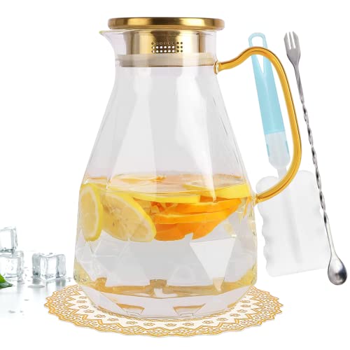 Yirilan Glass Pitcher,74 oz/2.2 Liter Water Pitcher With Lid,Iced Tea Pitcher for Fridge,Glass Water Carafe With Lid, Glass Water Jug,Large Drink Pitcher For Juice, Milk, Cold Or Hot Beverages,2 Quart