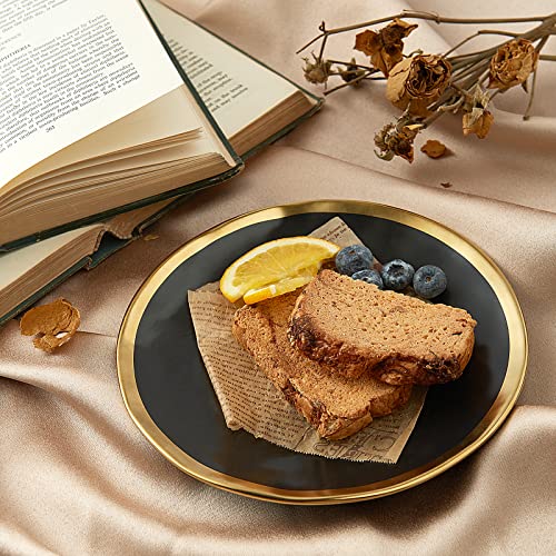 Pokini Matte Black Porcelain Dinnerware Set 12 Piece Service for 4, Dishes, Round Plates, Bowls, Golden Rim Dish Set for Home Decor