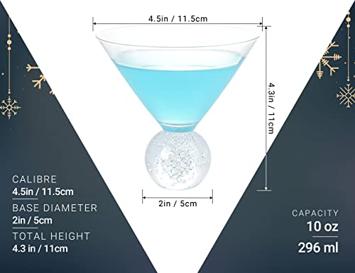 Dounx Cocktail Glasses Set of 4, 10oz stemless Martini Glasses With Crystal Balloon Ball Base, Elegant Glasses for Cocktail Party, Bar Drinkware, Reusable Unique Glassware for Household wine glasses
