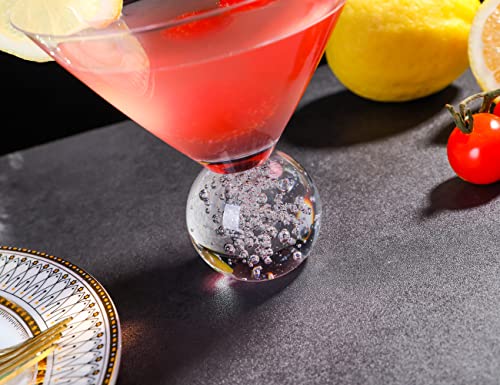 Dounx Cocktail Glasses Set of 4, 10oz stemless Martini Glasses With Crystal Balloon Ball Base, Elegant Glasses for Cocktail Party, Bar Drinkware, Reusable Unique Glassware for Household wine glasses