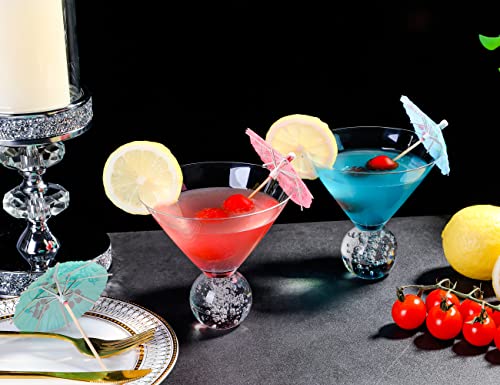 Dounx Cocktail Glasses Set of 4, 10oz stemless Martini Glasses With Crystal Balloon Ball Base, Elegant Glasses for Cocktail Party, Bar Drinkware, Reusable Unique Glassware for Household wine glasses
