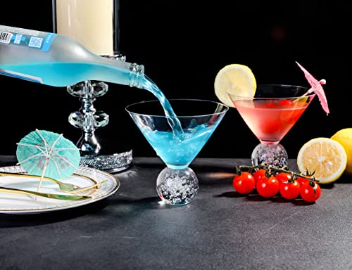 Dounx Cocktail Glasses Set of 4, 10oz stemless Martini Glasses With Crystal Balloon Ball Base, Elegant Glasses for Cocktail Party, Bar Drinkware, Reusable Unique Glassware for Household wine glasses