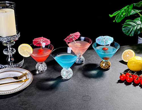 Dounx Cocktail Glasses Set of 4, 10oz stemless Martini Glasses With Crystal Balloon Ball Base, Elegant Glasses for Cocktail Party, Bar Drinkware, Reusable Unique Glassware for Household wine glasses