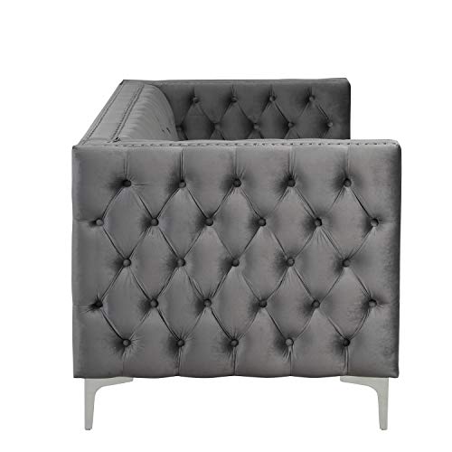 Morden Fort 85" Velvet Sofa for Living Room Furniture with Deep Dutch Velvet, Iron Legs Couch for Living Room Furniture Sets - Grey