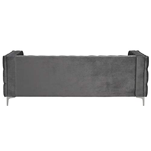 Morden Fort 85" Velvet Sofa for Living Room Furniture with Deep Dutch Velvet, Iron Legs Couch for Living Room Furniture Sets - Grey